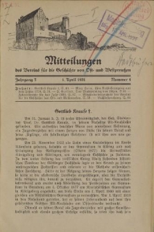 Mitteilungen des Vereins für die Geschichte von Ost- und Westpreußen. Jahrgang 5, Nummer 4