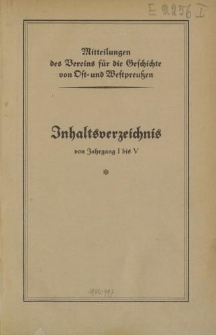 Inhaltsverzeichnis von Jahrgang I bis V