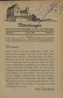 Mitteilungen des Vereins für die Geschichte von Ost- und Westpreußen. Jahrgang 1-5, nebst Inhaltsverzeichnis von Jahrgang I bis V