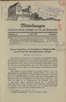 Mitteilungen des Vereins für die Geschichte von Ost- und Westpreußen. Jahrgang 11, Nummer 1