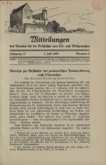 Mitteilungen des Vereins für die Geschichte von Ost- und Westpreußen. Jahrgang 13, Nummer 1