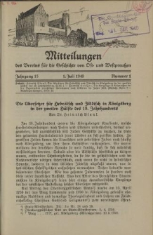 Mitteilungen des Vereins für die Geschichte von Ost- und Westpreußen. Jahrgang 15, Nummer 1