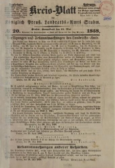 Kreis - Blatt des Königlich Preuß. Landraths - Amts Stuhm, 15. Jahrgang, No.20