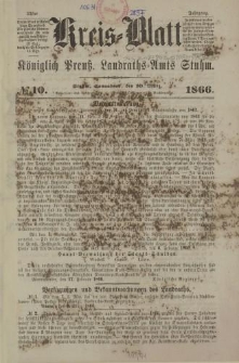 Kreis - Blatt des Königlich Preuß. Landraths - Amts Stuhm, 23. Jahrgang, No.10