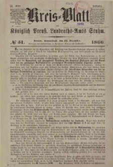 Kreis - Blatt des Königlich Preuß. Landraths - Amts Stuhm, 23. Jahrgang, No.51