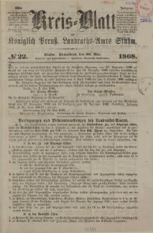 Kreis - Blatt des Königlich Preuß. Landraths - Amts Stuhm, 25. Jahrgang, No.22