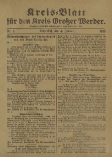 Kreis - Blatt für den Kreis Großer Werder, 1923, Nr.1