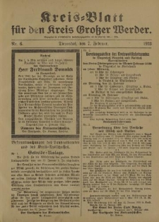 Kreis - Blatt für den Kreis Großer Werder, 1923, Nr.6