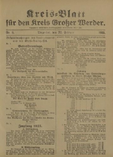 Kreis - Blatt für den Kreis Großer Werder, 1923, Nr.8