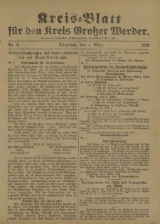Kreis - Blatt für den Kreis Großer Werder, 1923, Nr.9