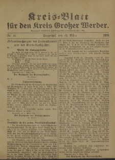 Kreis - Blatt für den Kreis Großer Werder, 1923, Nr.11