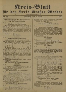 Kreis - Blatt für den Kreis Großer Werder, 1923, Nr.14