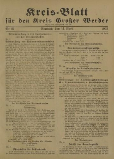 Kreis - Blatt für den Kreis Großer Werder, 1923, Nr.15