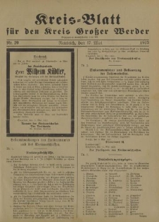 Kreis - Blatt für den Kreis Großer Werder, 1923, Nr.20