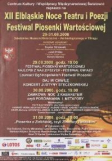 XII Elbląskie Noce Teatru i Poezji. Festiwal Piosenki Wartościowej