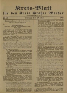 Kreis - Blatt für den Kreis Großer Werder, 1923, Nr.21