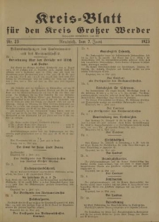 Kreis - Blatt für den Kreis Großer Werder, 1923, Nr.23