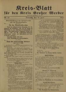 Kreis - Blatt für den Kreis Großer Werder, 1923, Nr.24
