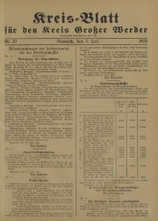 Kreis - Blatt für den Kreis Großer Werder, 1923, Nr.27
