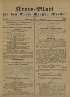 Kreis - Blatt für den Kreis Großer Werder, 1923, Nr.31