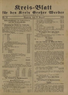 Kreis - Blatt für den Kreis Großer Werder, 1923, Nr.33