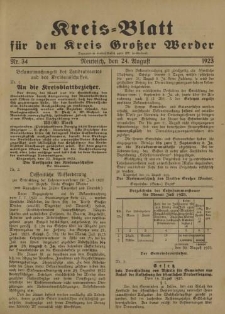 Kreis - Blatt für den Kreis Großer Werder, 1923, Nr.34