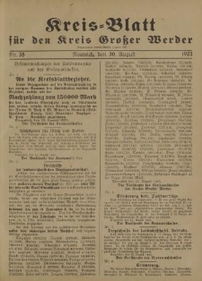 Kreis - Blatt für den Kreis Großer Werder, 1923, Nr.35