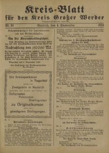 Kreis - Blatt für den Kreis Großer Werder, 1923, Nr.36