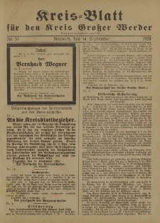 Kreis - Blatt für den Kreis Großer Werder, 1923, Nr.37
