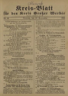 Kreis - Blatt für den Kreis Großer Werder, 1923, Nr.38