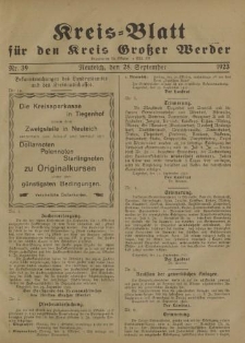 Kreis - Blatt für den Kreis Großer Werder, 1923, Nr.39