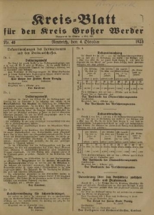 Kreis - Blatt für den Kreis Großer Werder, 1923, Nr.40