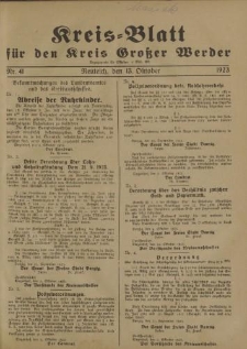 Kreis - Blatt für den Kreis Großer Werder, 1923, Nr.41
