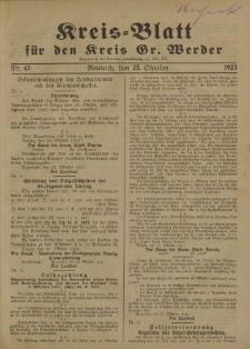 Kreis - Blatt für den Kreis Großer Werder, 1923, Nr.43