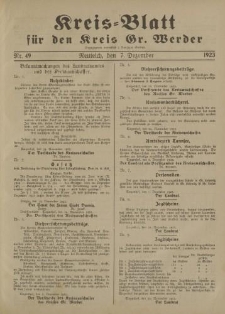 Kreis - Blatt für den Kreis Großer Werder, 1923, Nr.49