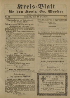 Kreis - Blatt für den Kreis Großer Werder, 1923, Nr.51