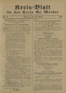 Kreis - Blatt für den Kreis Gr. Werder, 1924, Nr.12