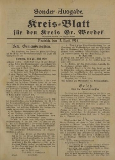 Sonder-Ausgabe. Kreis - Blatt für den Kreis Gr. Werder, 1924