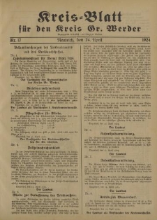 Kreis - Blatt für den Kreis Gr. Werder, 1924, Nr.17