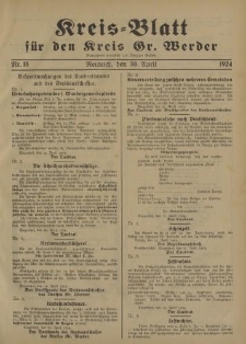 Kreis - Blatt für den Kreis Gr. Werder, 1924, Nr.18