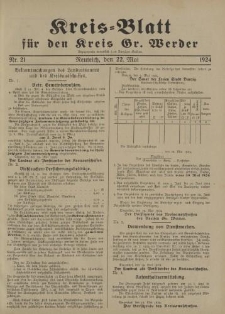 Kreis - Blatt für den Kreis Gr. Werder, 1924, Nr.21