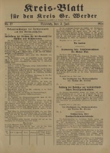 Kreis - Blatt für den Kreis Gr. Werder, 1924, Nr.27
