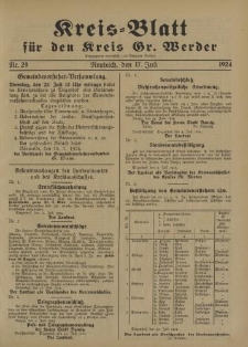 Kreis - Blatt für den Kreis Gr. Werder, 1924, Nr.29
