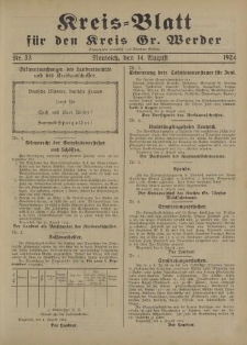 Kreis - Blatt für den Kreis Gr. Werder, 1924, Nr.33