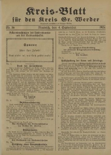 Kreis - Blatt für den Kreis Gr. Werder, 1924, Nr.36