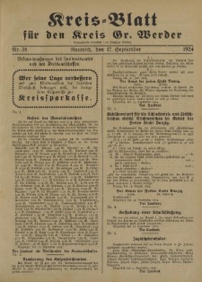 Kreis - Blatt für den Kreis Gr. Werder, 1924, Nr.38