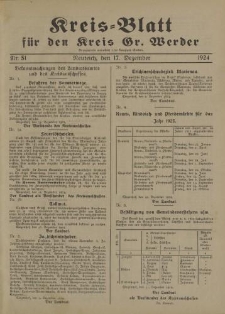 Kreis - Blatt für den Kreis Gr. Werder, 1924, Nr.51
