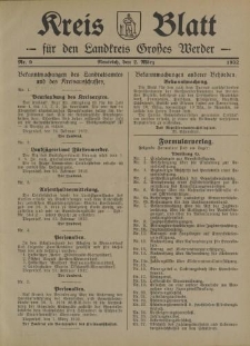 Kreis - Blatt für den Landkreis Großes Werder, 1932, Nr.9