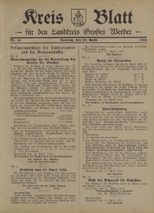 Kreis - Blatt für den Landkreis Großes Werder, 1932, Nr.16