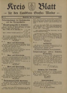 Kreis - Blatt für den Landkreis Großes Werder, 1931, Nr.2